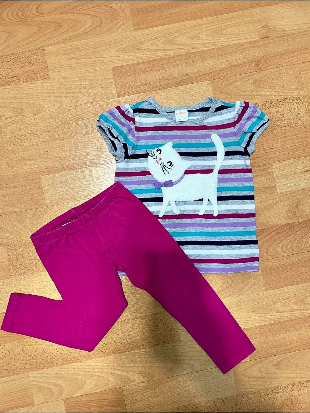 Gymboree 2-Piece Set Stripe Cat Graphic Tee & Matching Leggings Outfit